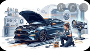 Современная иллюстрация трансмиссии американского масл-кара для статьи о выборе подходящего трансмиссионного масла
